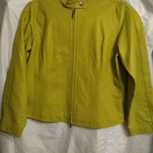 Chico's Bright Lime Green Leather Zip Jacket